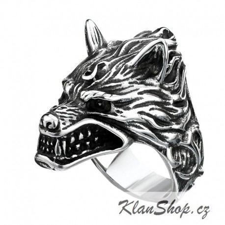 Prsten z chirurgické oceli - Vlk s plameny