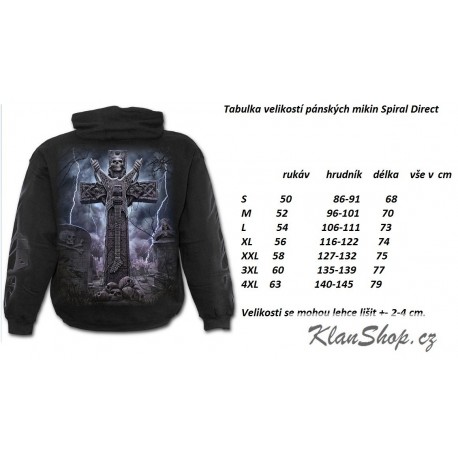 TABULKA VELIKOSTÍ PÁNSKÝCH KOŠIL SPIRAL DIRECT