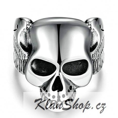 Prsten z chirurgické oceli - Lebka s křídly