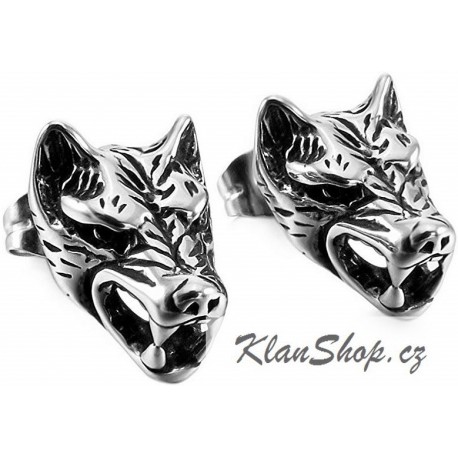 Náušnice z oceli -  Vlčí hlavy
