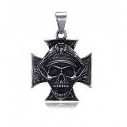 Ocelový přívěsek - Kříž s lebkou