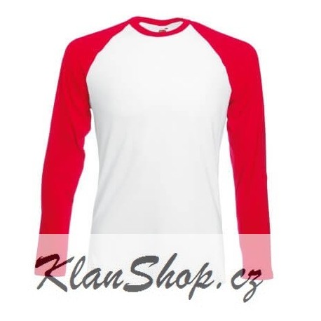 Pánské tričko s dlouhým rukávem bez potisku - Bíločervené