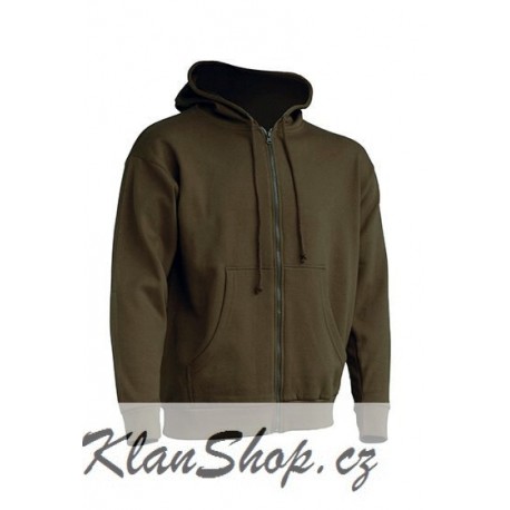 Pánská mikina se zipem bez potisku - Khaki