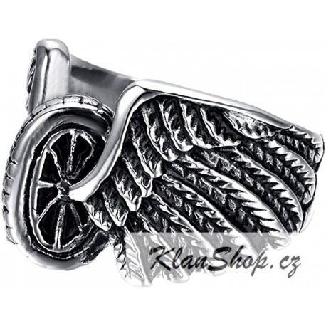 Prsten z chirurgické oceli - Kolo s křídly