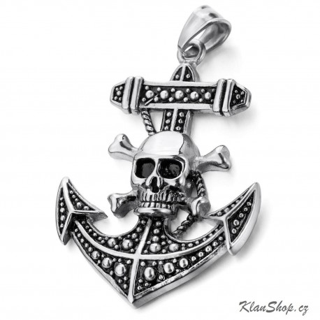 Ocelový přívěsek - Kotva s lebkou