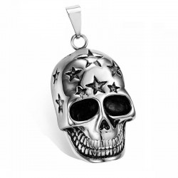 Ocelový přívěsek - Lebka s hvězdami