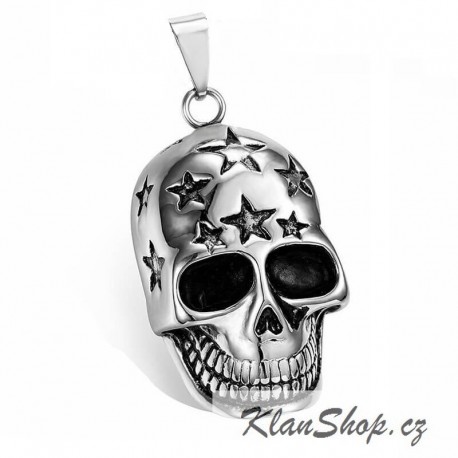 Ocelový přívěsek - Lebka s hvězdami