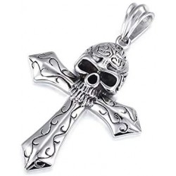 Ocelový přívěsek - Lebka s křížem