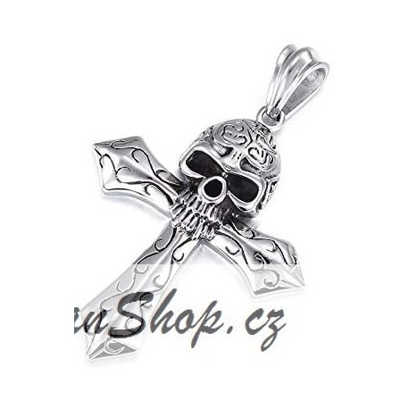 Ocelový přívěsek - Lebka s křížem