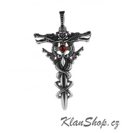 Ocelový přívěsek - Draci s mečem