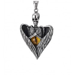 Ocelový přívěsek - Lebka s křídly