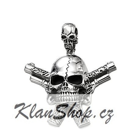 Ocelový přívěsek - Lebka s pistolemi