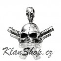 Ocelový přívěsek - Lebka s pistolemi