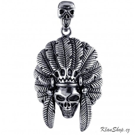 Ocelový přívěsek - Lebka s čelenkou