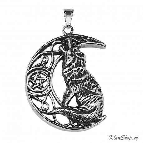 Ocelový přívěsek - Vlk v půlměsíci