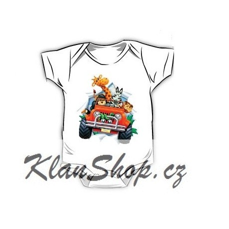 Dětské body s potiskem – Zvířátka v autě