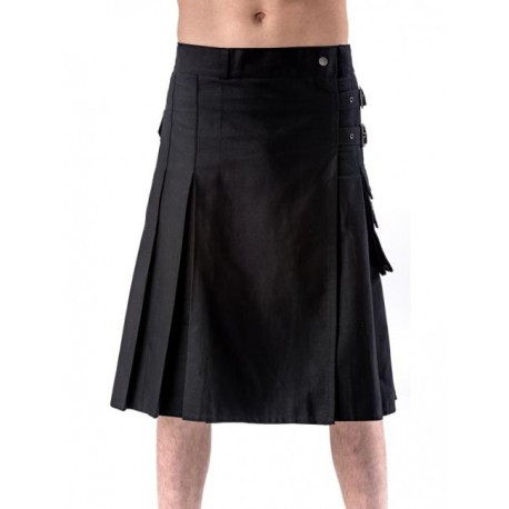 Pánský kilt Queen Of Darkness - Black kilt with buckles and side pocket