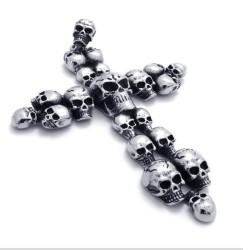 Ocelový přívěsek - Kříž z lebek