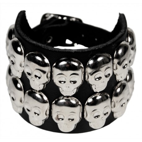 Kožený náramek s lebkami