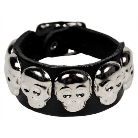 Kožený náramek s lebkami