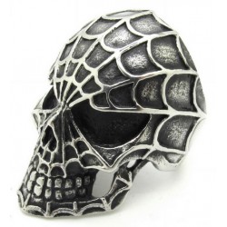 Prsten z chirurgické oceli - Lebka s pavučinou