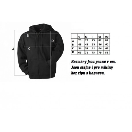 TABULKA VELIKOSTÍ PÁNSKÝCH MOTORKÁŘSKÝCH MIKIN SE ZIPEM A BEZ ZIPU