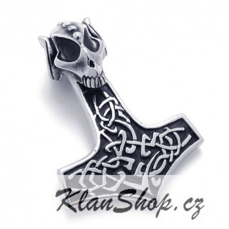 Ocelový přívěsek - Thorovo kladivo s beraní lebkou