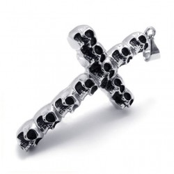 Ocelový přívěsek - Kříž s lebkami